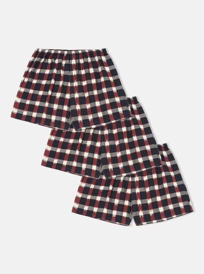 3 Pack Boxer Short In NavyBrown Check Ikat Men Universal Works Underwear