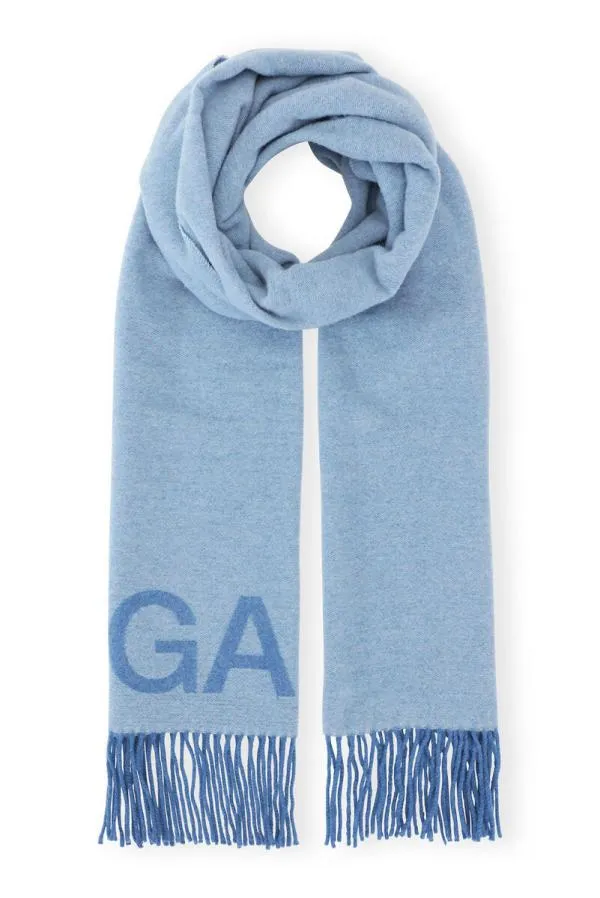 Accessories GANNI Scarves Light Blue Wool Fringed Scarf Light Blue Vintage