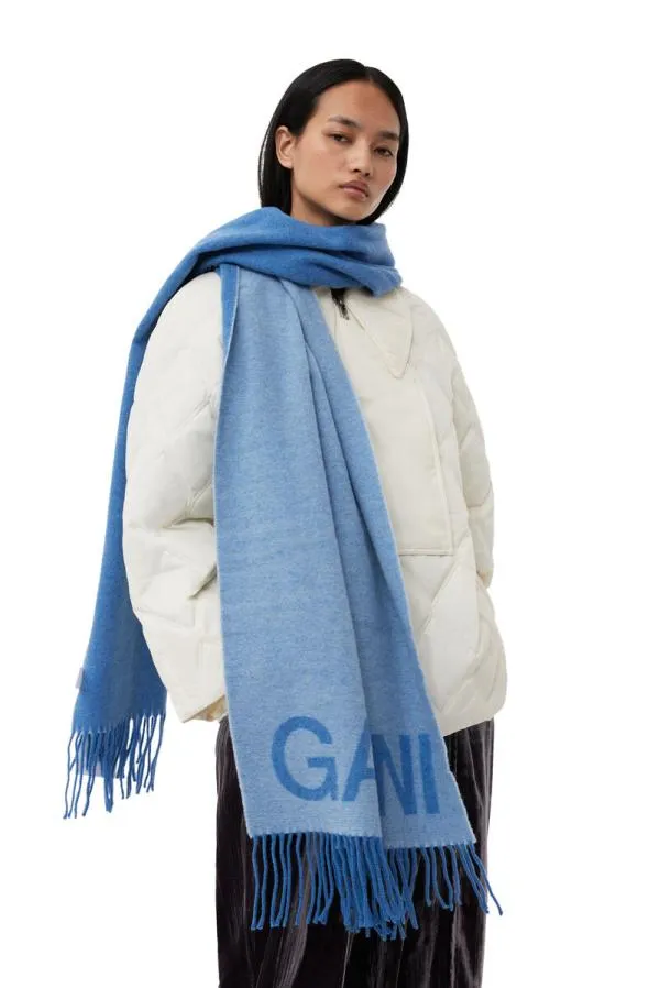 Accessories GANNI Scarves Light Blue Wool Fringed Scarf Light Blue Vintage Accessories GANNI Scarves Light Blue Wool Fringed Scarf Light Blue Vintage