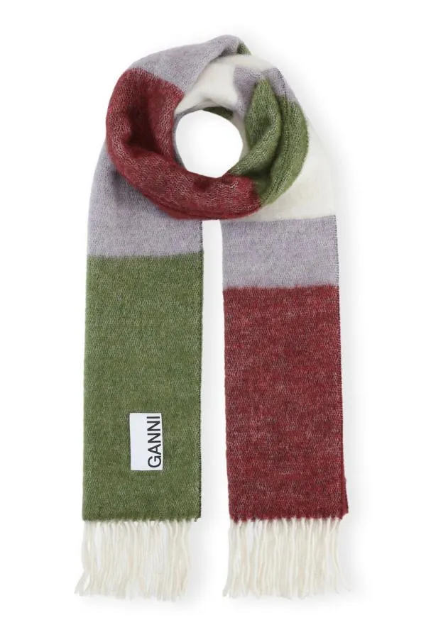 Accessories GANNI Scarves Striped Burgundy Fringed Scarf Burgundy