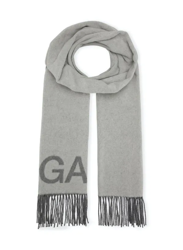 Accessories GANNI Scarves Wool Mix Fringed Wool Scarf Paloma Melange