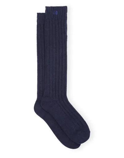 Accessories GANNI Socks Blue Long Winter Ribbed Socks Sky Captain