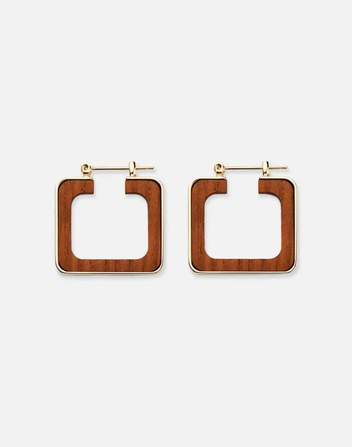 Accessories Metal and Teak Block Reversible Hoop Earrings Pale Gold Multi Lafayette 148 New York Jewelry