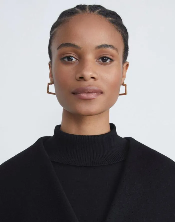 Accessories Metal and Teak Block Reversible Hoop Earrings Pale Gold Multi Lafayette 148 New York Jewelry