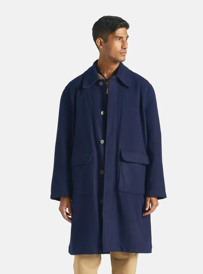 Account Coat In Navy Melton Men Universal Works Coats and Outerwear