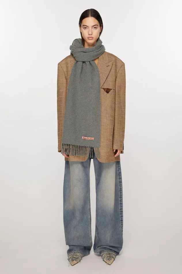 Acne Studios Cashmere Fringe Scarf 8211 Narrow Grey Melange Men Scarves