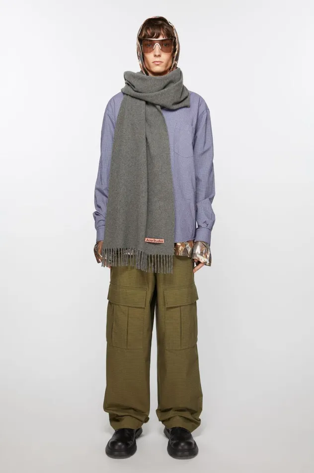 Acne Studios Cashmere Fringe Scarf 8211 Narrow Grey Melange Men Scarves