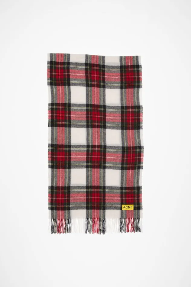Acne Studios Check Fringe Scarf Blackredwhite Men Scarves