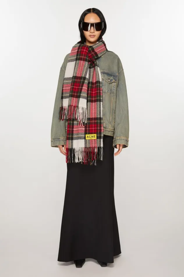 Acne Studios Check Fringe Scarf Blackredwhite Men Scarves