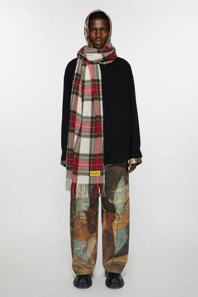 Acne Studios Check Fringe Scarf Blackredwhite Men Scarves