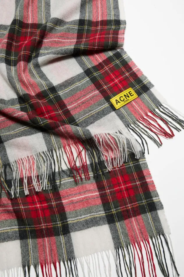 Acne Studios Check Fringe Scarf Blackredwhite Men Scarves