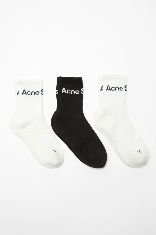 Acne Studios Cotton Logo Socks 8211 3 Pack Whitewhiteblack Men Socks