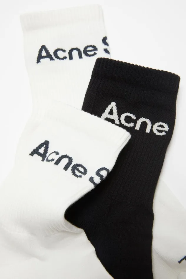 Acne Studios Cotton Logo Socks 8211 3 Pack Whitewhiteblack Men Socks