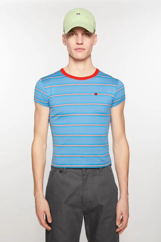 Acne Studios Crew Neck Tshirt 8211 Fitted Fit Sea Blue Women Tshirts