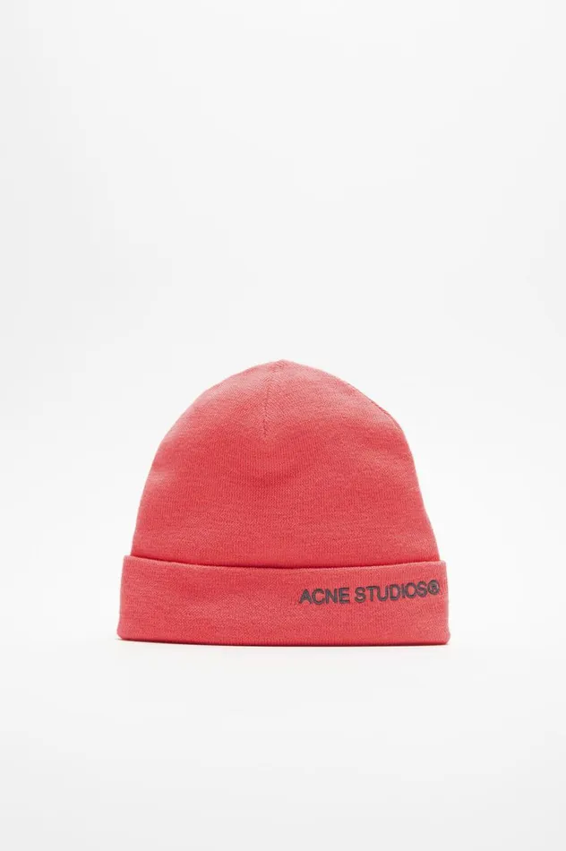 Acne Studios Embroidered Logo Beanie Fluo Pink Men Hats