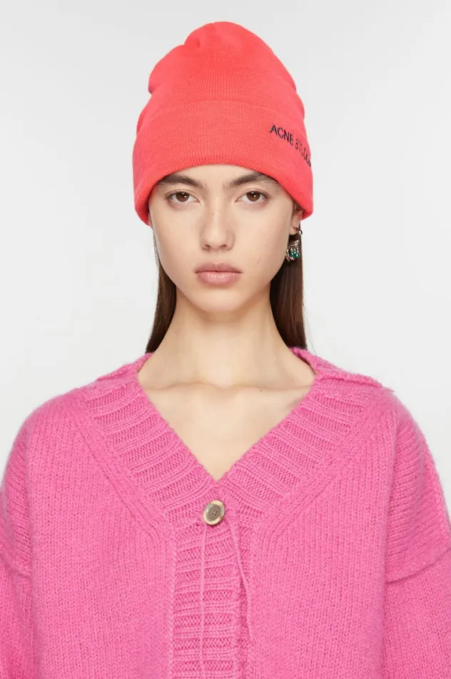 Acne Studios Embroidered Logo Beanie Fluo Pink Men Hats