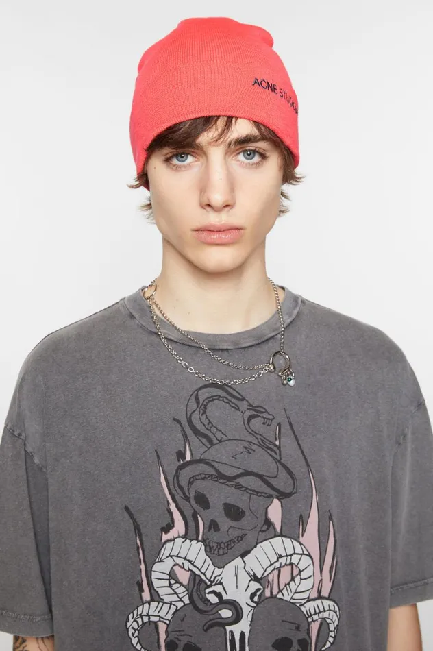 Acne Studios Embroidered Logo Beanie Fluo Pink Men Hats