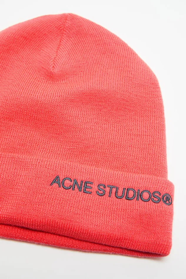 Acne Studios Embroidered Logo Beanie Fluo Pink Men Hats