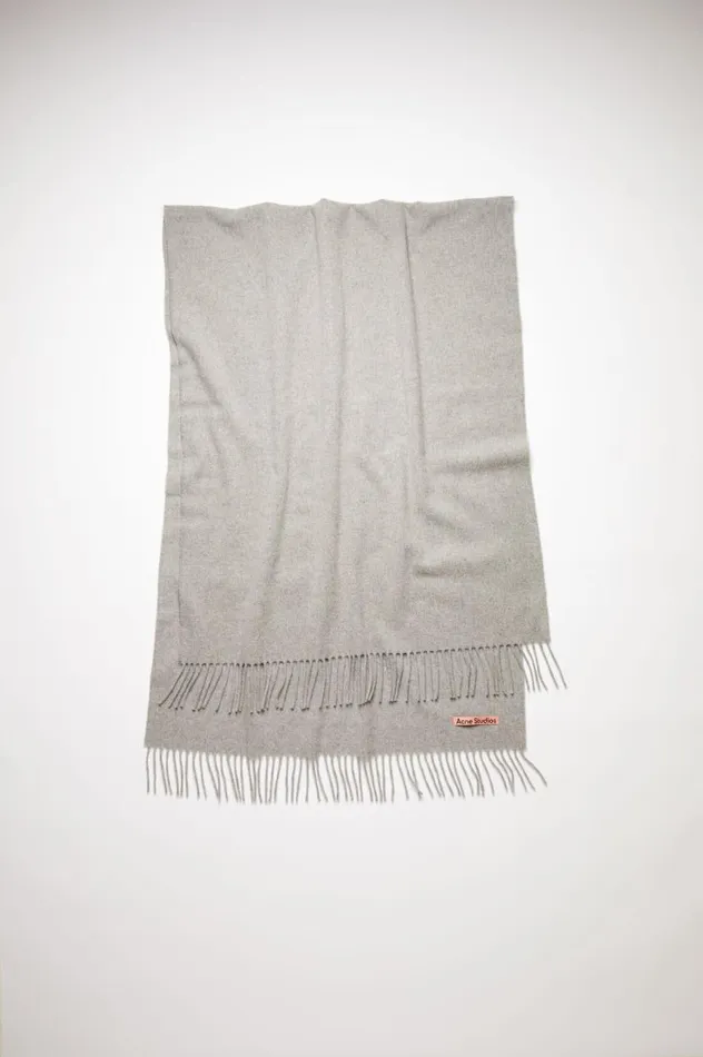 Acne Studios Fringe Wool Scarf 8211 Oversized Light Grey Melange Men Scarves