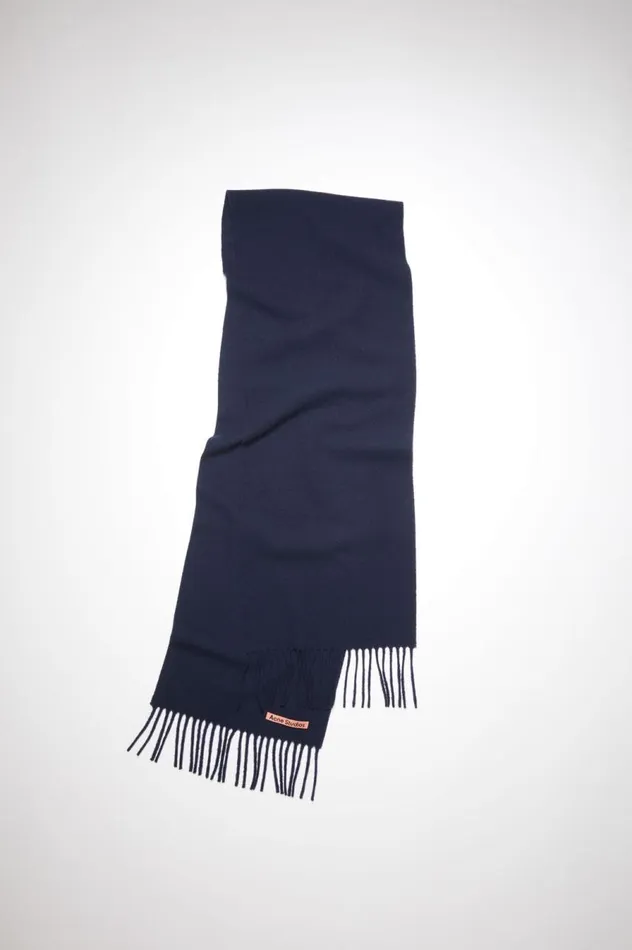 Acne Studios Fringe Wool Scarf 8211 Skinny Navy Blue Women Scarves