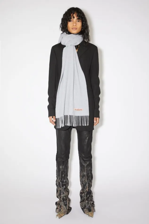 Acne Studios Fringe Wool Scarf Narrow Powder Blue Meacutelange Men Scarves
