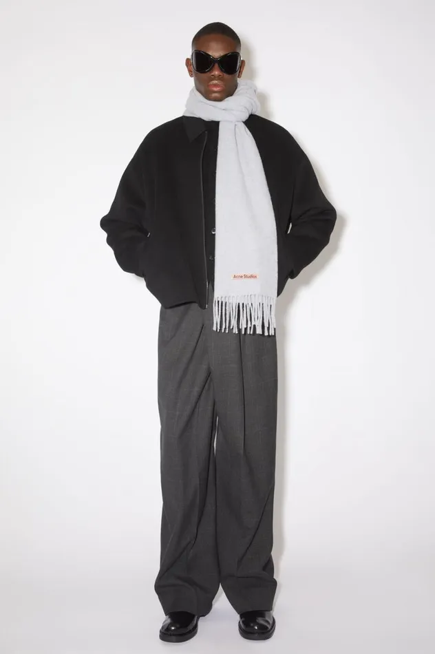 Acne Studios Fringe Wool Scarf Narrow Powder Blue Meacutelange Men Scarves