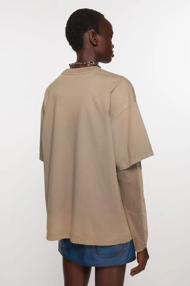 Acne Studios Layered Print Tshirt Mud Brown Women Tshirts