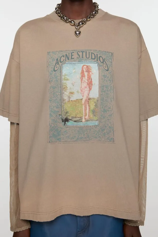 Acne Studios Layered Print Tshirt Mud Brown Women Tshirts