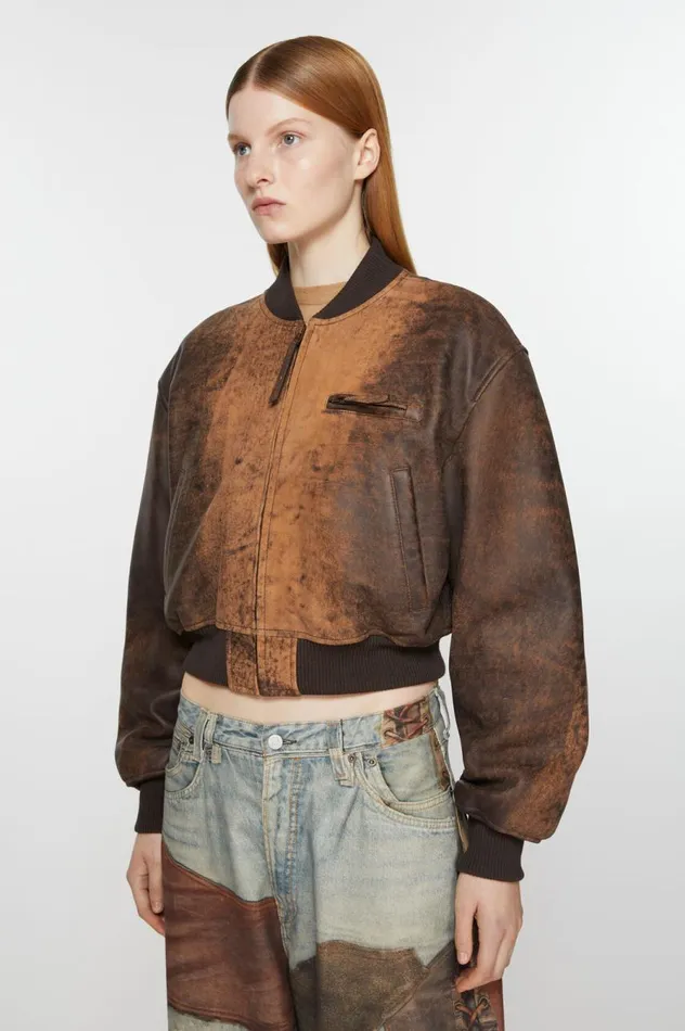 Acne Studios Leather Bomber Jacket Brown Women Outerwear