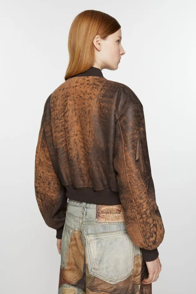 Acne Studios Leather Bomber Jacket Brown Women Outerwear