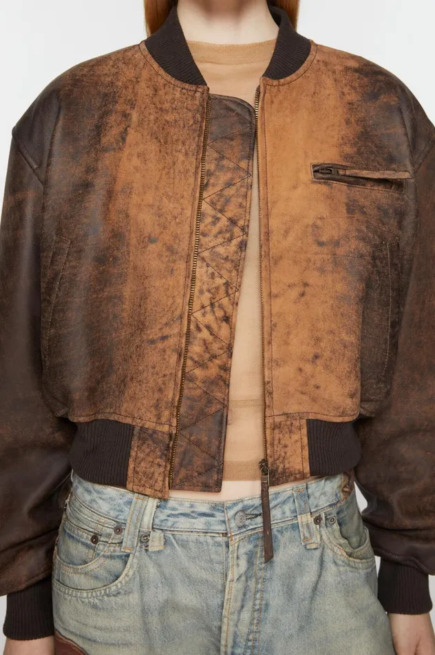 Acne Studios Leather Bomber Jacket Brown Women Outerwear