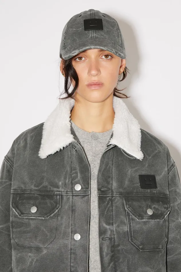 Acne Studios Leather Face Patch Cap Carbon Grey Women Hats