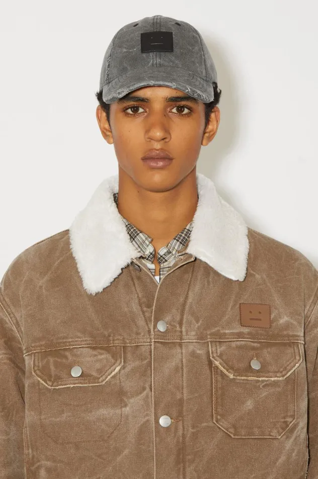 Acne Studios Leather Face Patch Cap Carbon Grey Women Hats