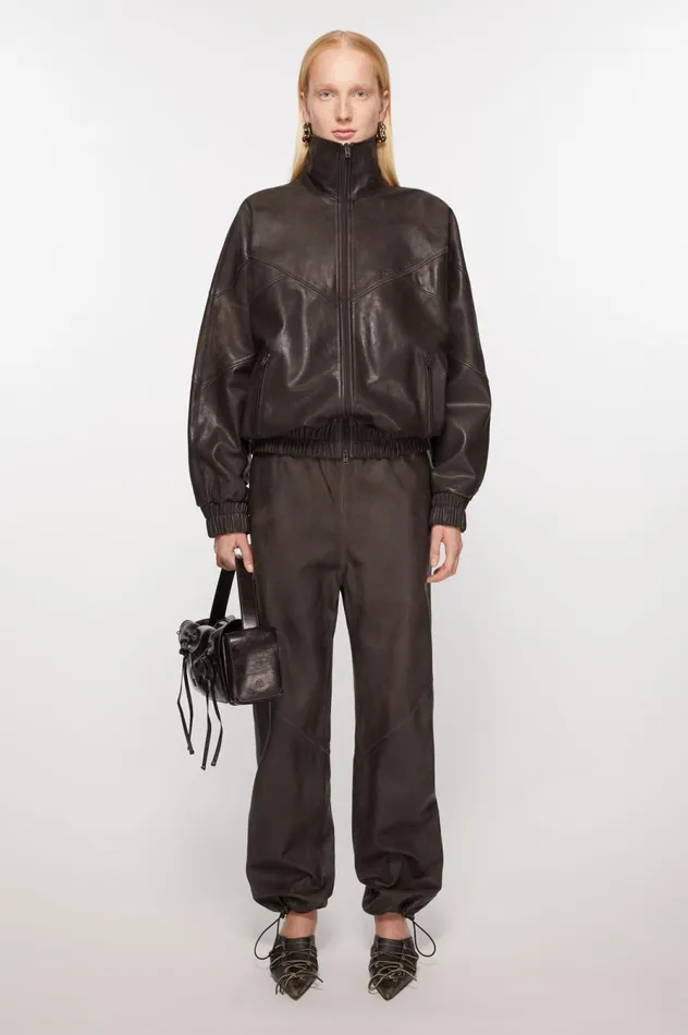 Acne Studios Leather Jacket Brown Women Outerwear