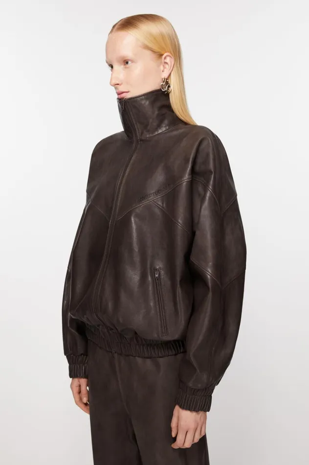 Acne Studios Leather Jacket Brown Women Outerwear