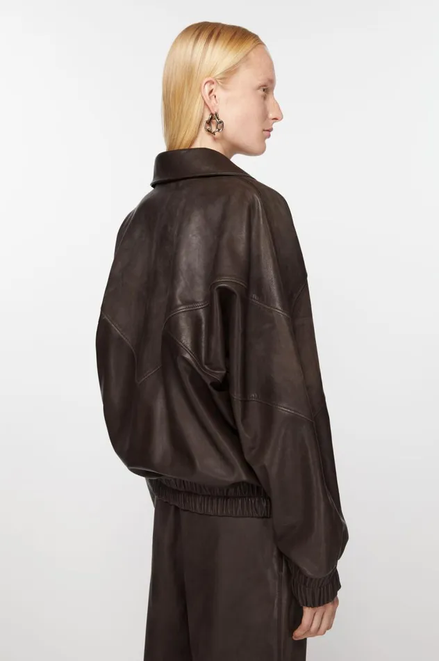 Acne Studios Leather Jacket Brown Women Outerwear