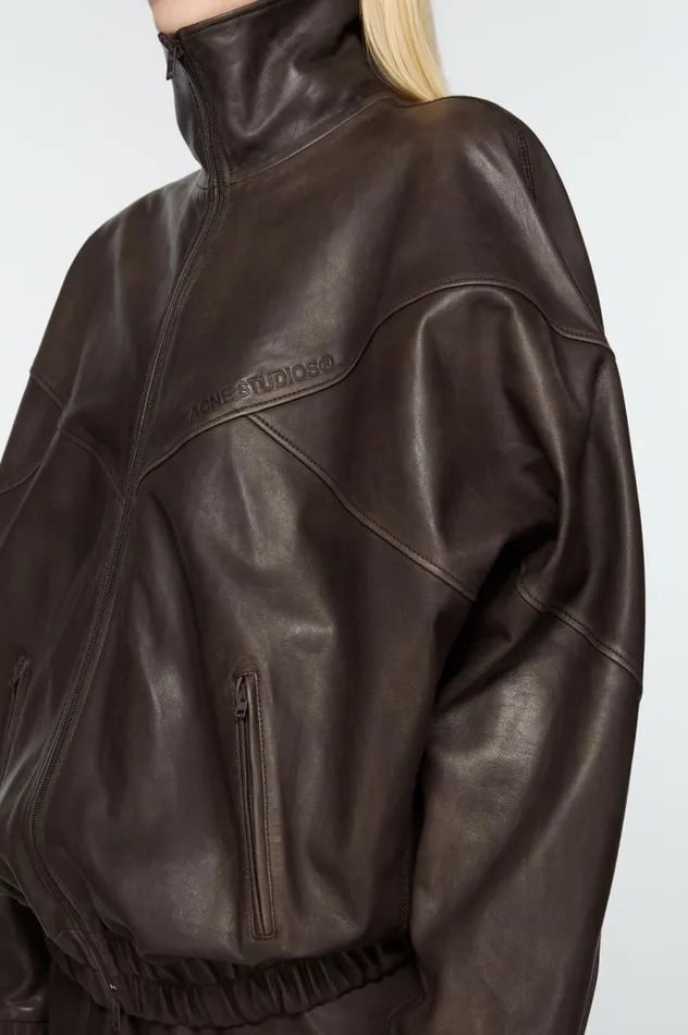 Acne Studios Leather Jacket Brown Women Outerwear