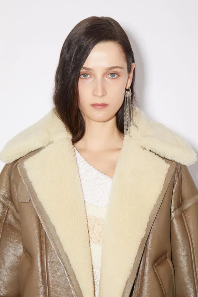 Acne Studios Leather Shearling Jacket Brownlight Camel Women Outerwear