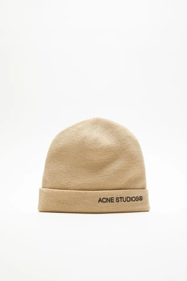 Acne Studios Logo Beanie Shell Beige Men Hats