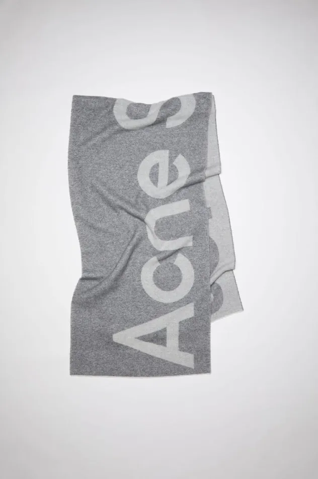 Acne Studios Logo Jacquard Scarf Grey Women Scarves