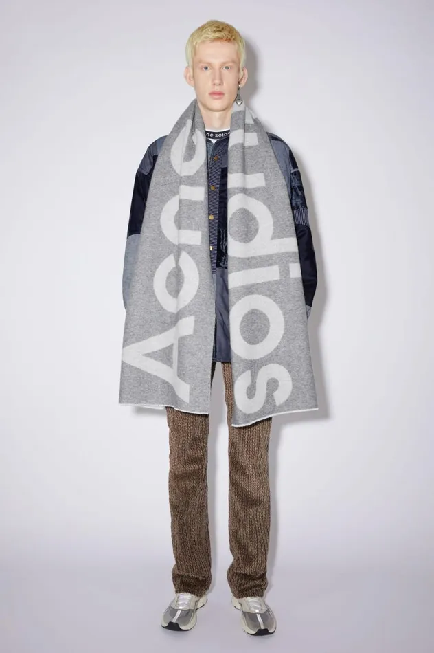 Acne Studios Logo Jacquard Scarf Grey Women Scarves