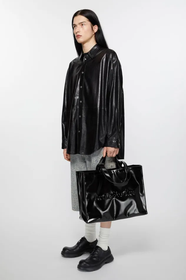 Acne Studios Logo Shoulder Tote Bag Black Men Bags