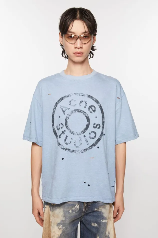 Acne Studios Logo Tshirt 8211 Relaxed Fit Blue Melange Women Tshirts