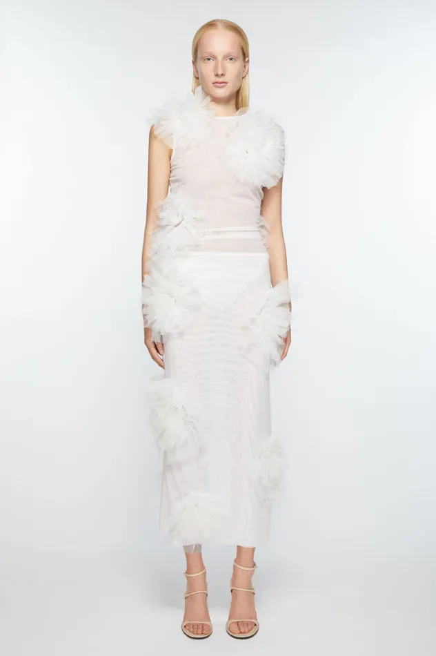 Acne Studios Mesh Ruffle Skirt White Women Skirts