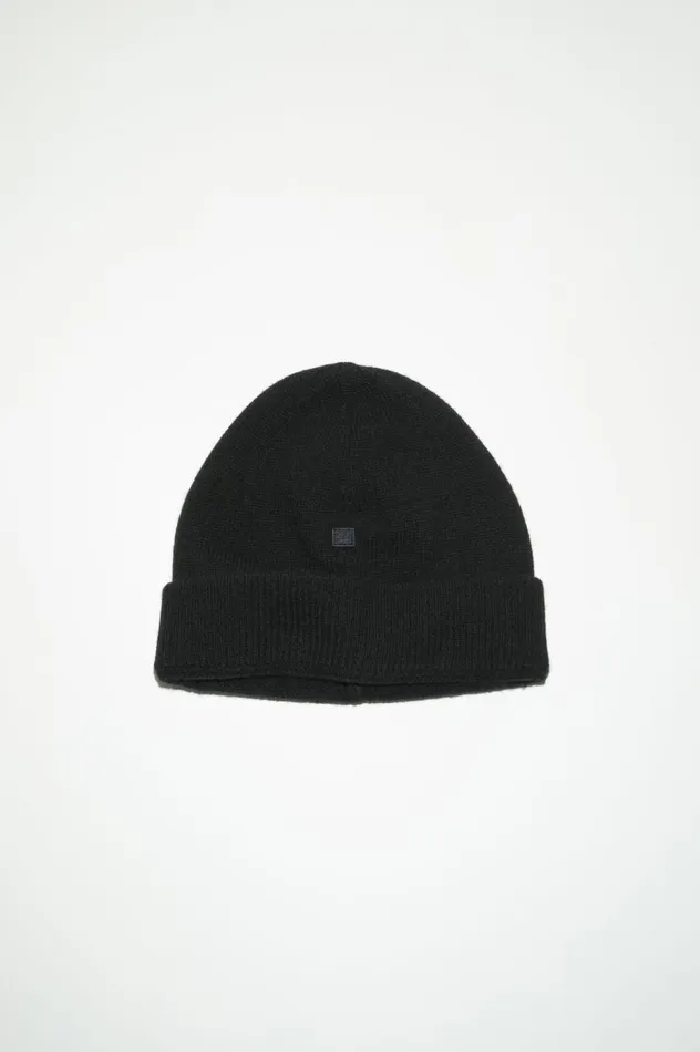 Acne Studios Micro Face Patch Beanie Black Women Hats