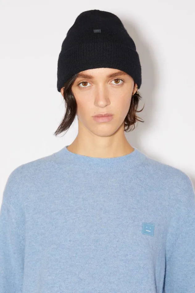 Acne Studios Micro Face Patch Beanie Black Women Hats