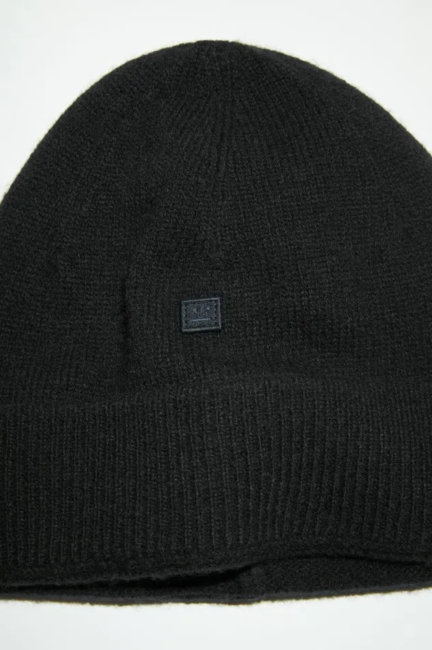 Acne Studios Micro Face Patch Beanie Black Women Hats