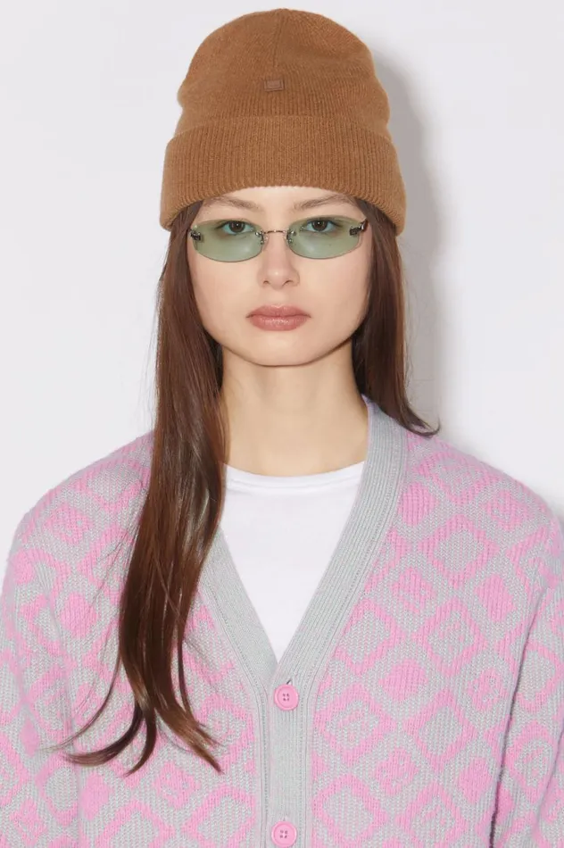 Acne Studios Micro Face Patch Beanie Toffee Brown Men Hats