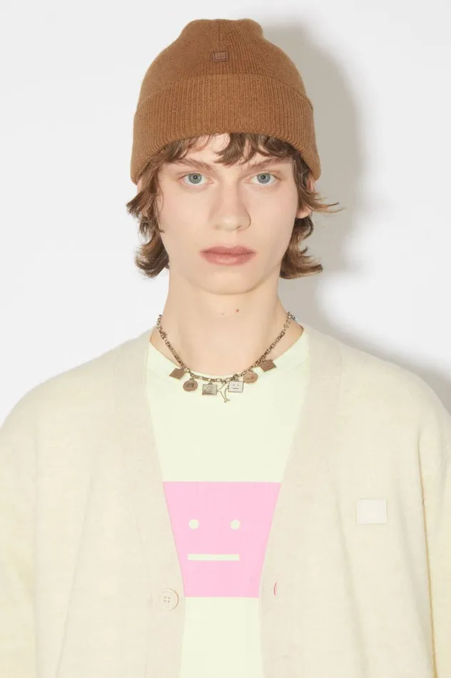 Acne Studios Micro Face Patch Beanie Toffee Brown Men Hats