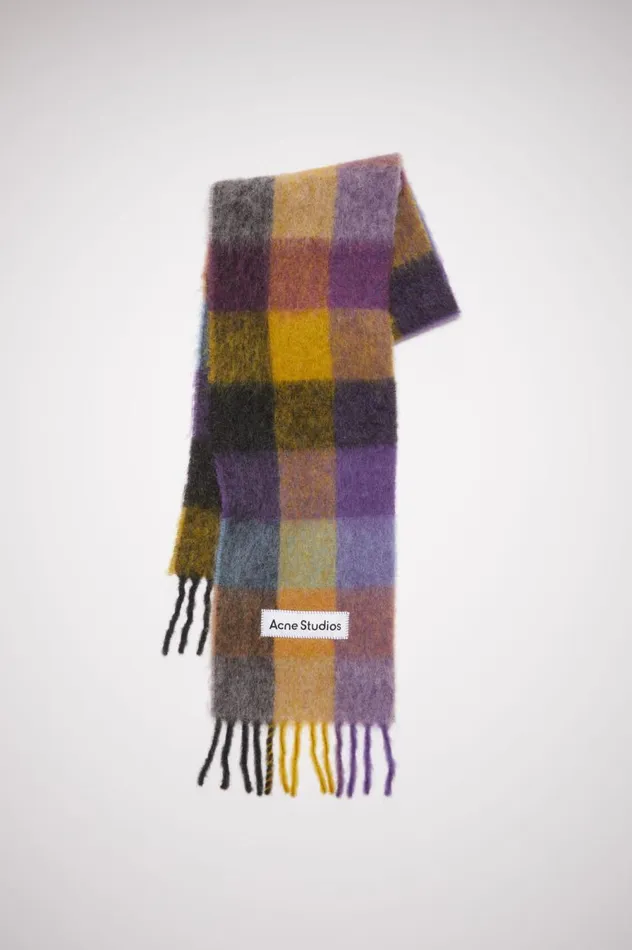 Acne Studios Mohair Checked Scarf Anthracite Greyyellowpurple Men Scarves